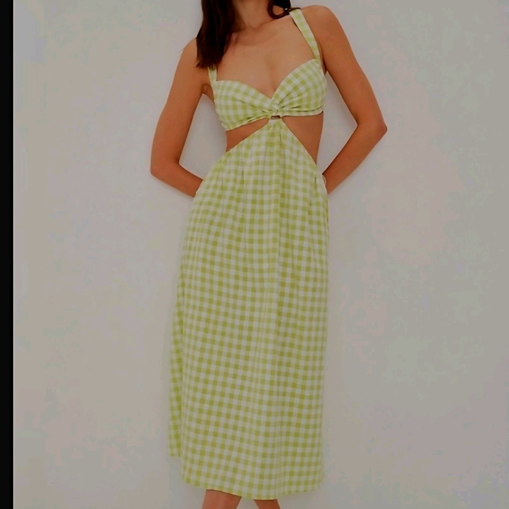For Love And Lemons Lime Check Midi Dress gingham cut out. Fun flirty sexy - Picture 10 of 10